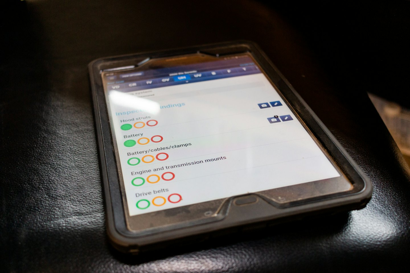 Digital vehicle inspection checklist displayed on a smartphone screen.